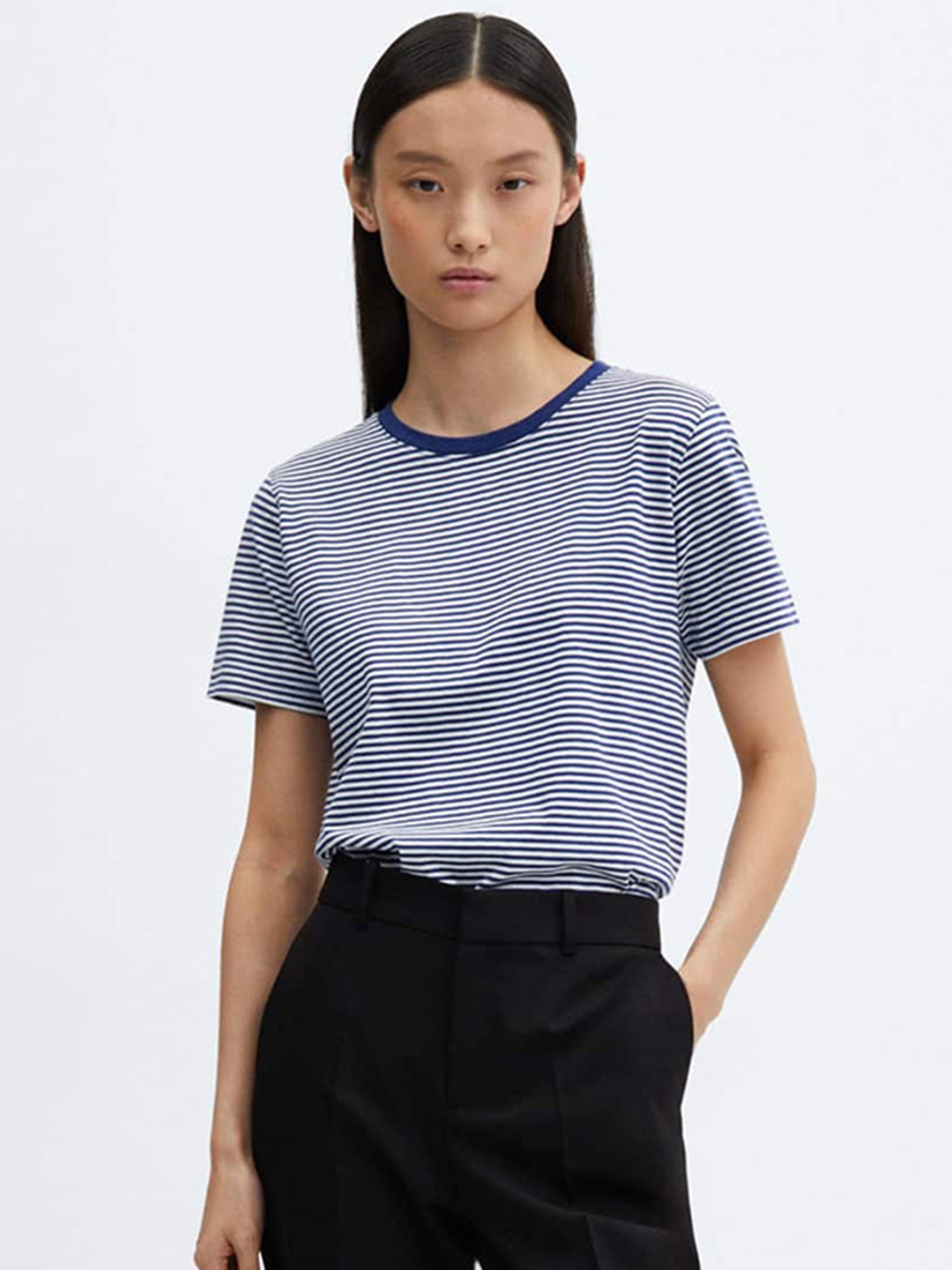 

MANGO Striped Cotton T-shirt, Blue