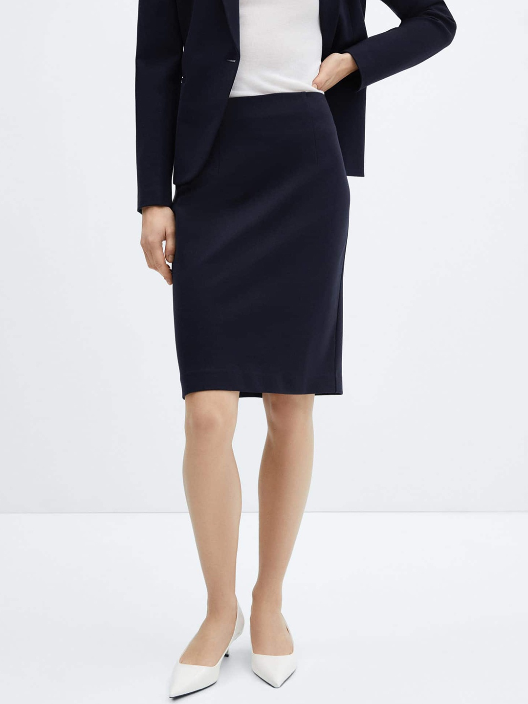 

MANGO Above Knee Pencil Skirt, Navy blue