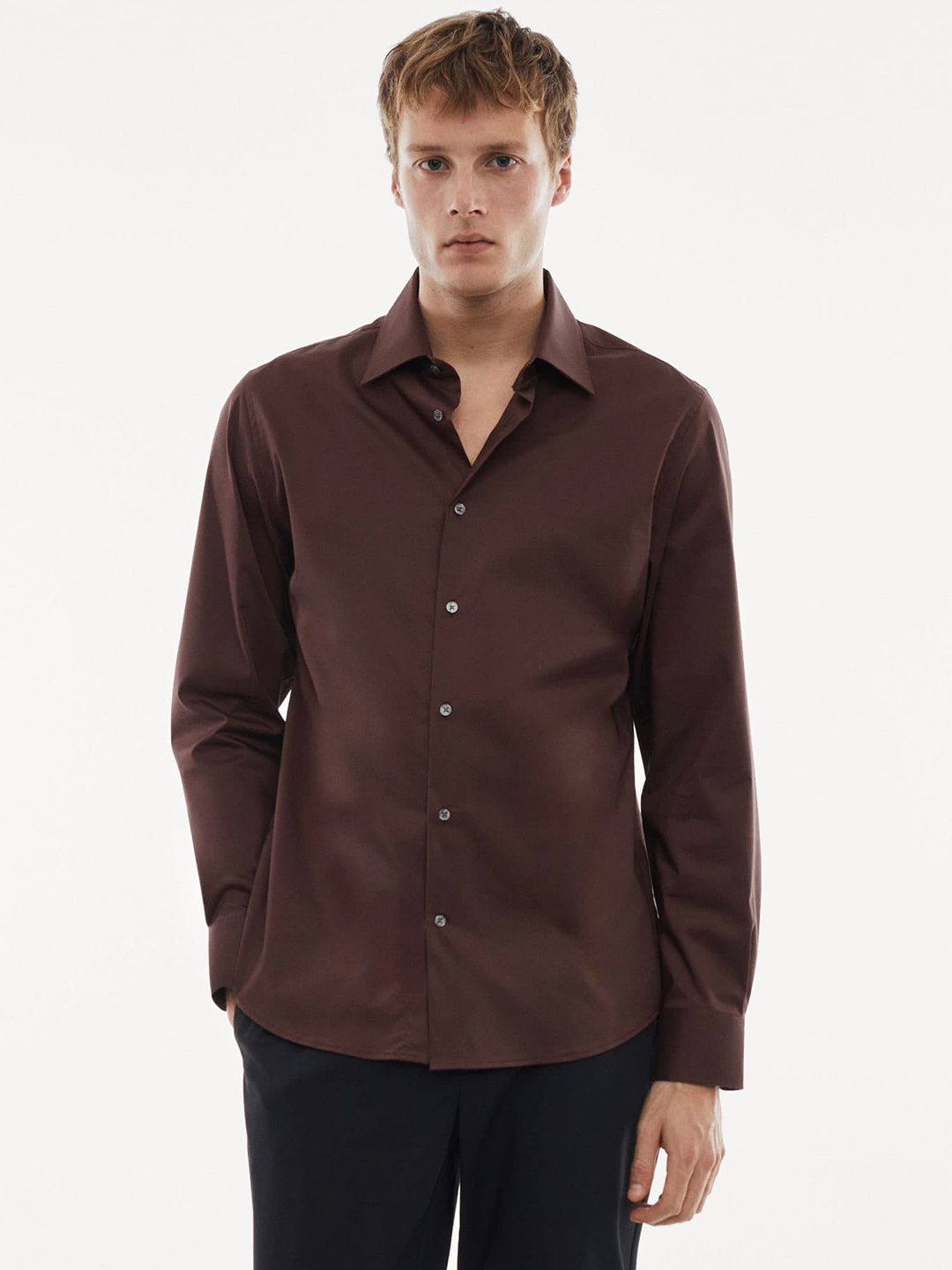 

MANGO MAN Slim Fit Opaque Smart Casual Shirt, Maroon