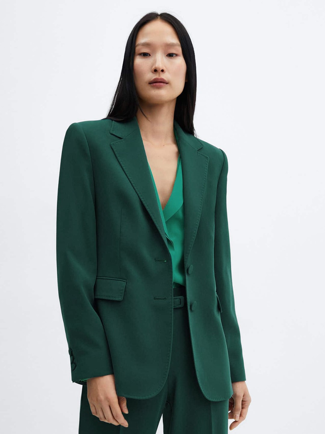 

MANGO Single-Breasted Formal Blazer, Green