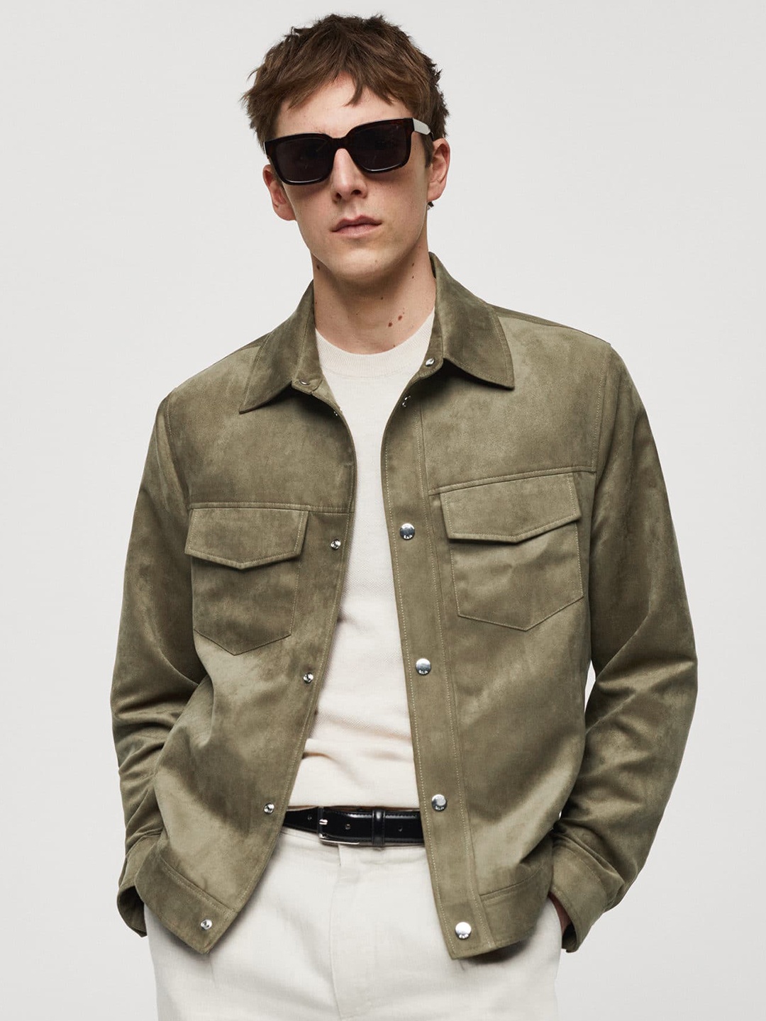 

MANGO MAN Suede Finish Tailored Jacket, Olive