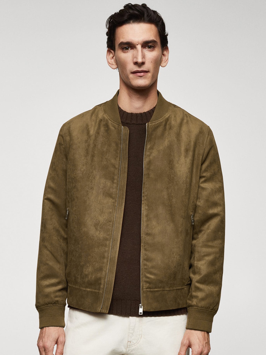 

MANGO MAN Suede Finish Bomber Jacket, Brown