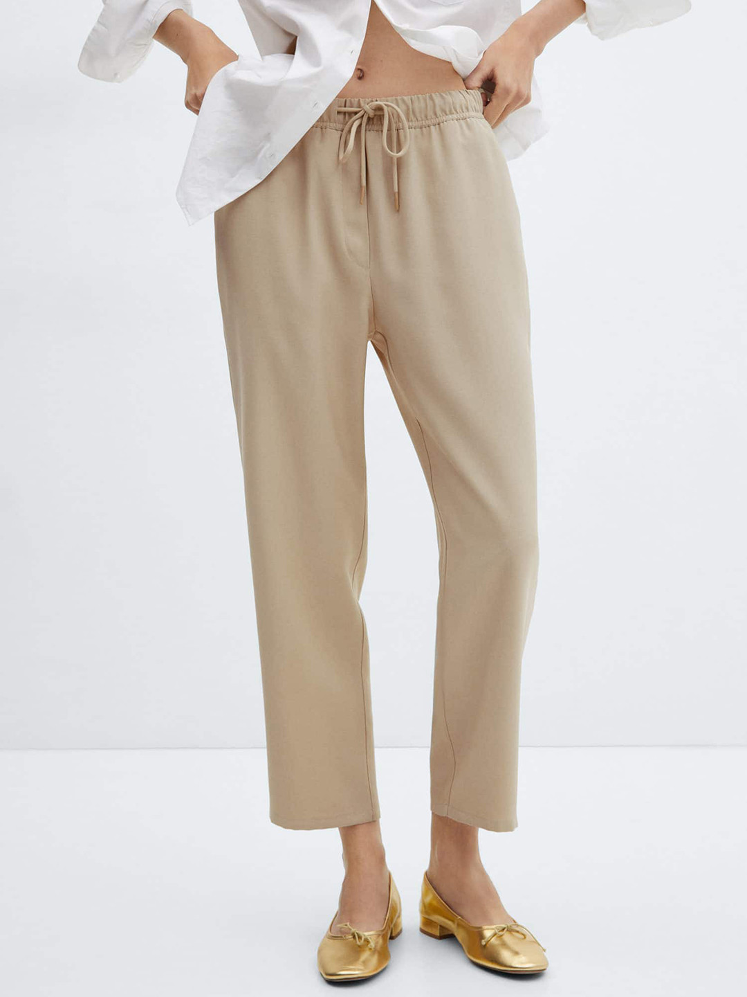 

MANGO Women Regular Fit Trousers, Beige