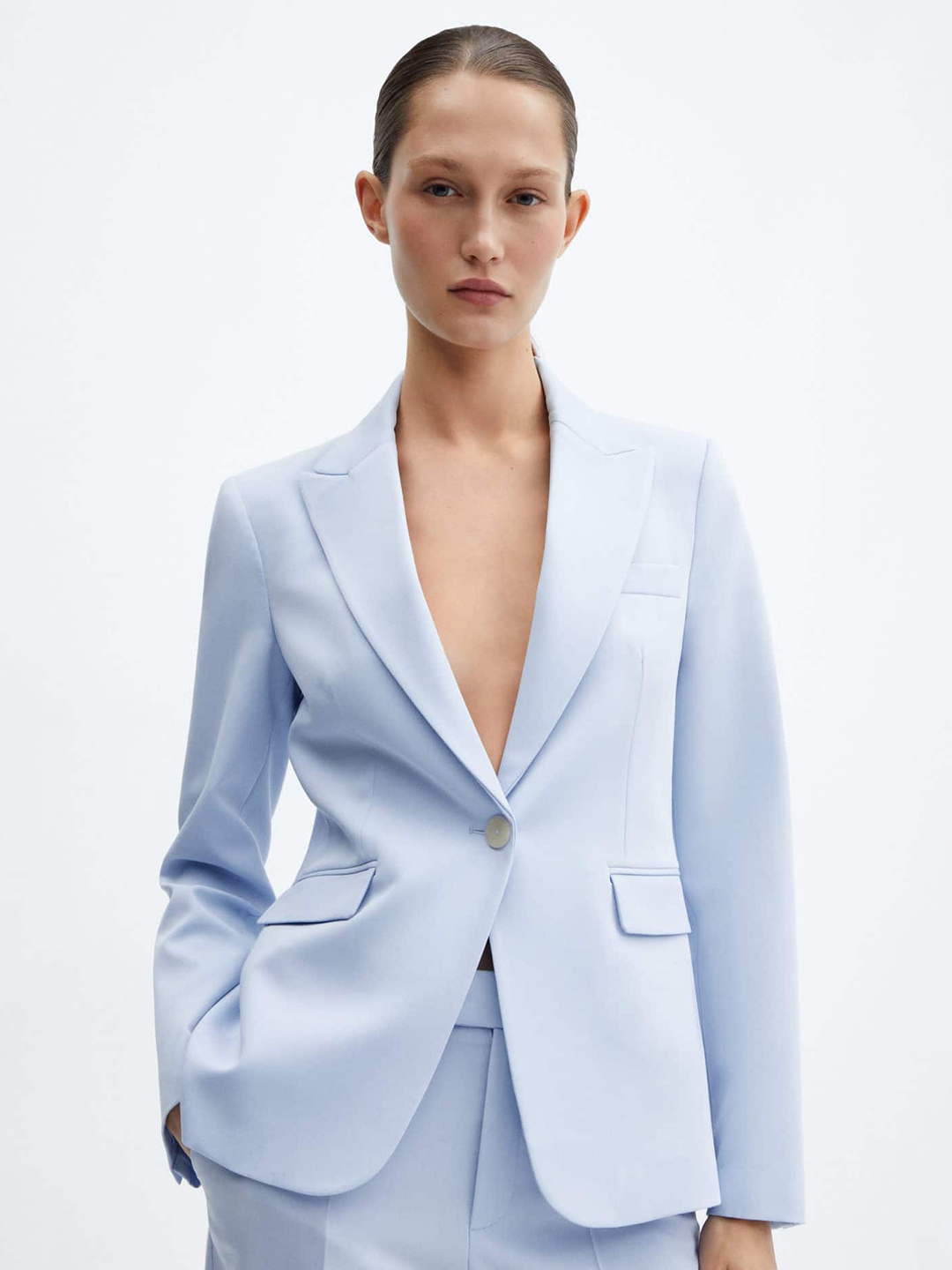 

MANGO Single-Breasted Formal Blazer, Blue