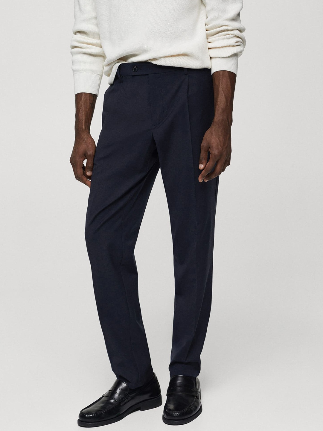 

MANGO MAN Slim Fit Pleated Trousers, Navy blue