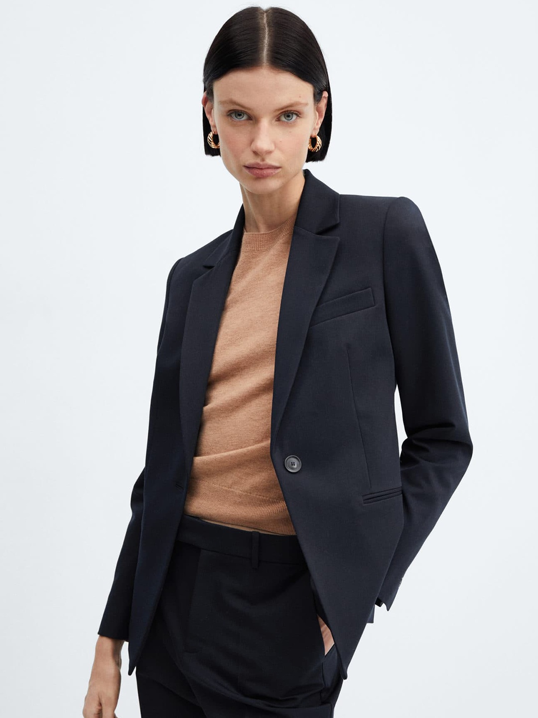 

MANGO Single-Breasted Formal Blazer, Navy blue