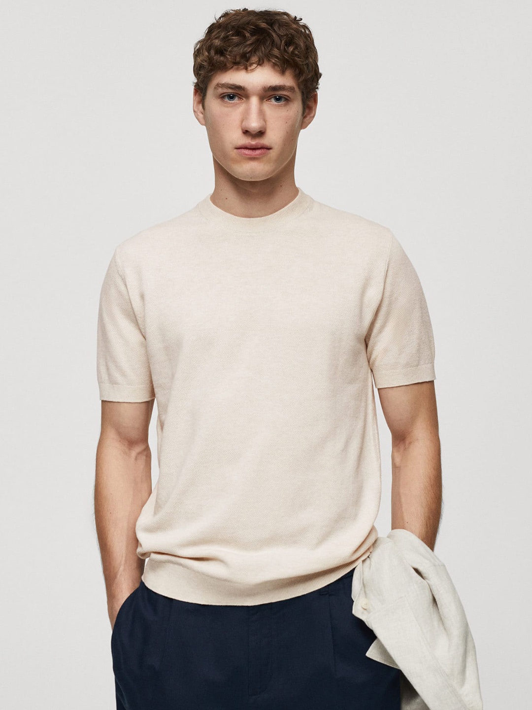 

MANGO MAN Structured Knit T-shirt, Off white