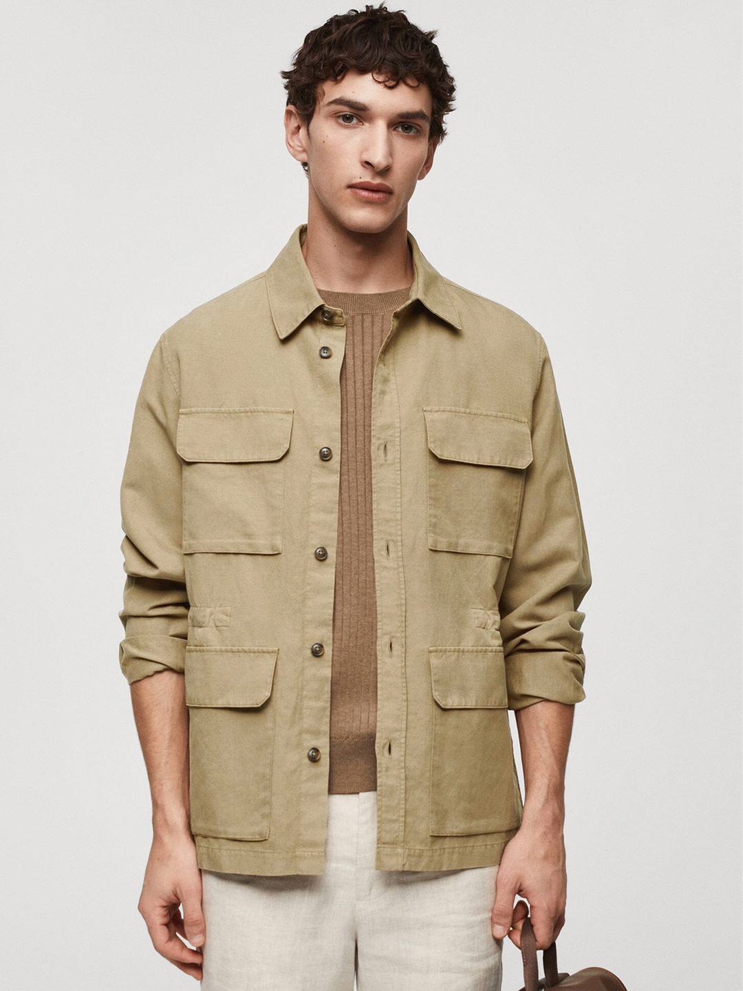 

MANGO MAN Box Pockets Shacket, Beige