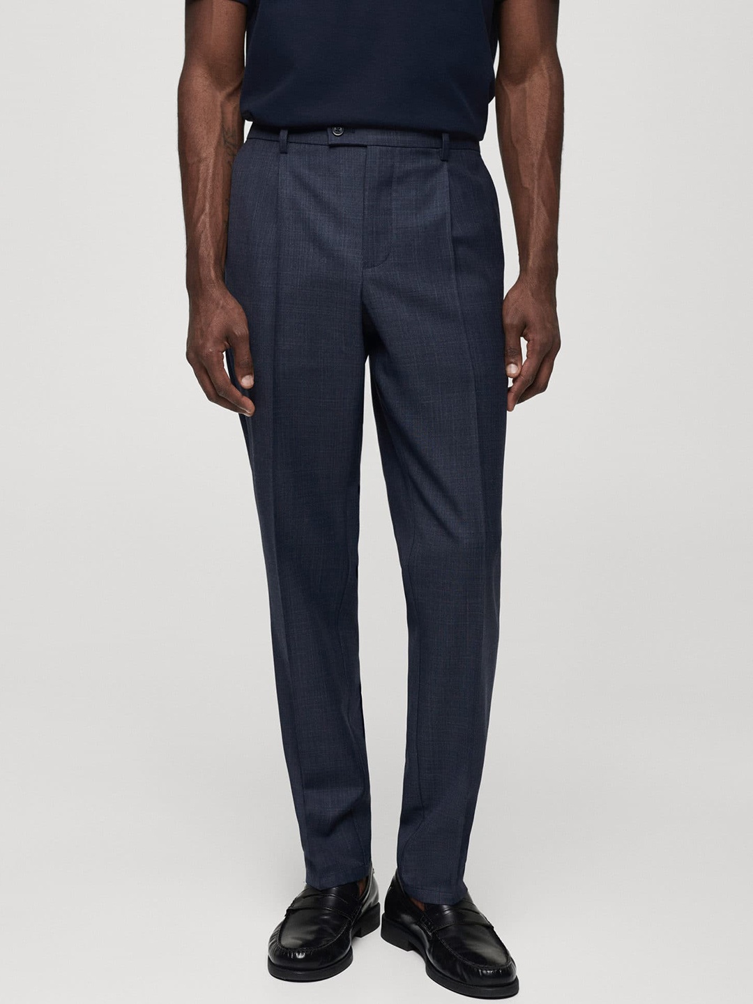 

MANGO MAN Slim Fit Pleated Trousers, Navy blue