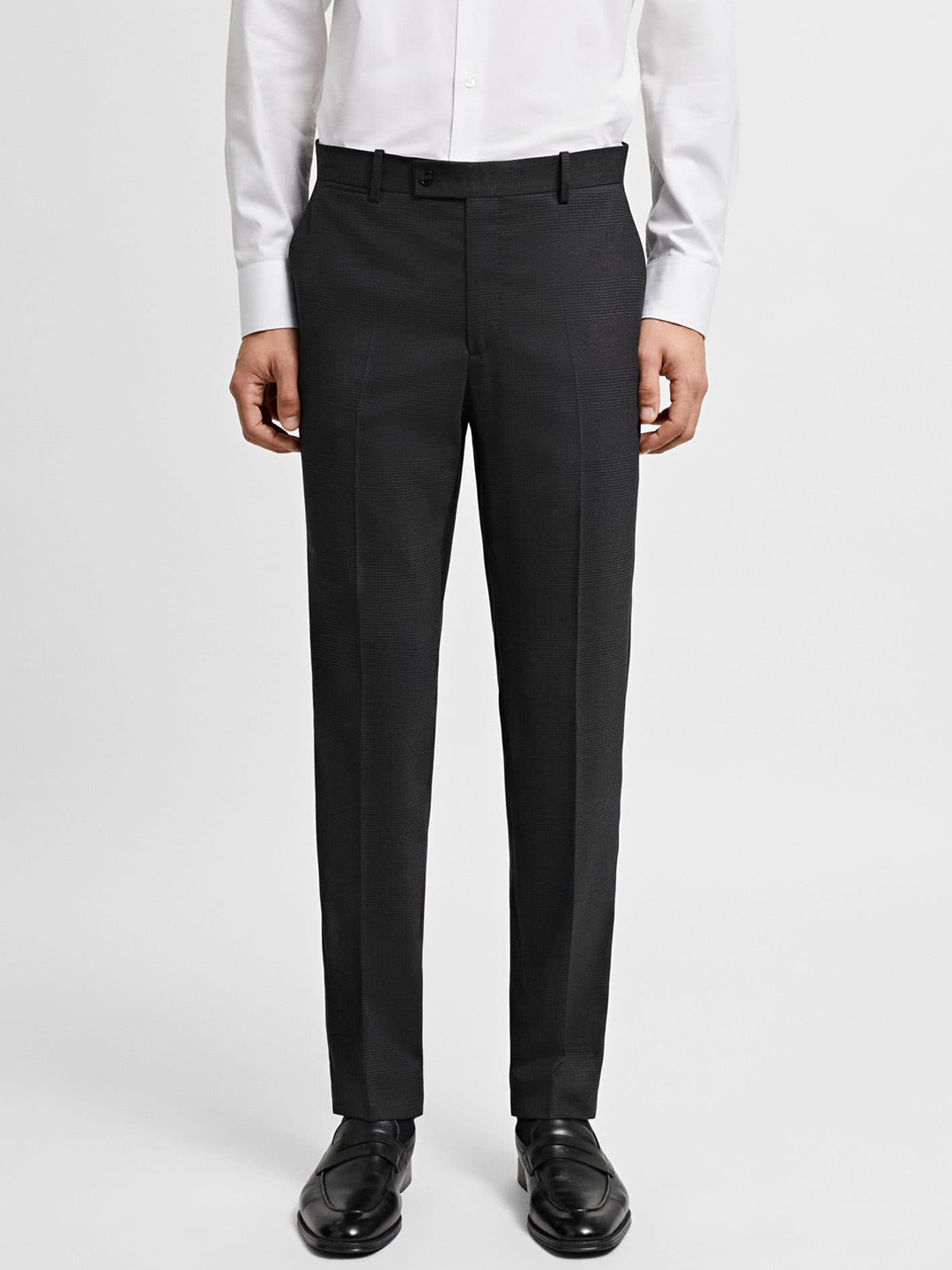 

MANGO MAN Smart Checked Slim Fit Formal Trousers, Charcoal