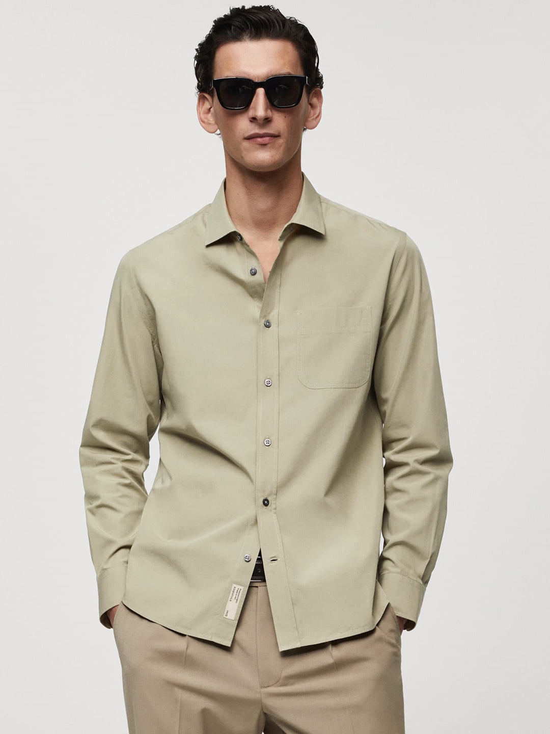 

MANGO MAN Cotton Smart Casual Poplin Shirt, Olive