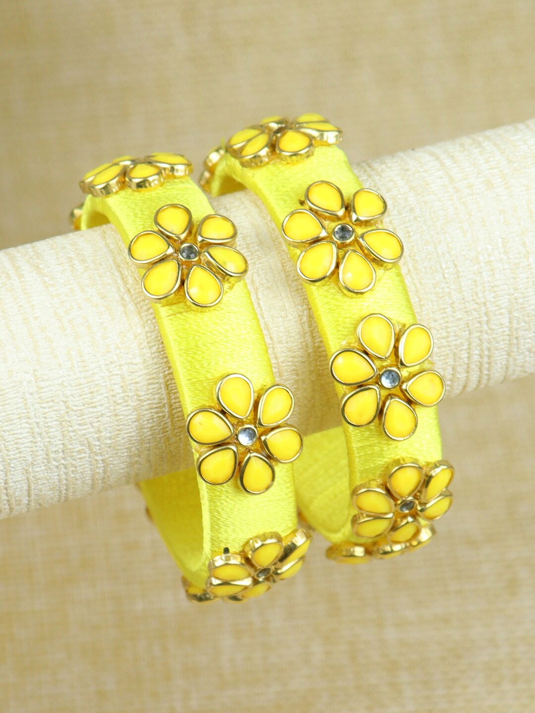 

Asthetika Kids Girls Kundan Stone Studded Bangles, Yellow