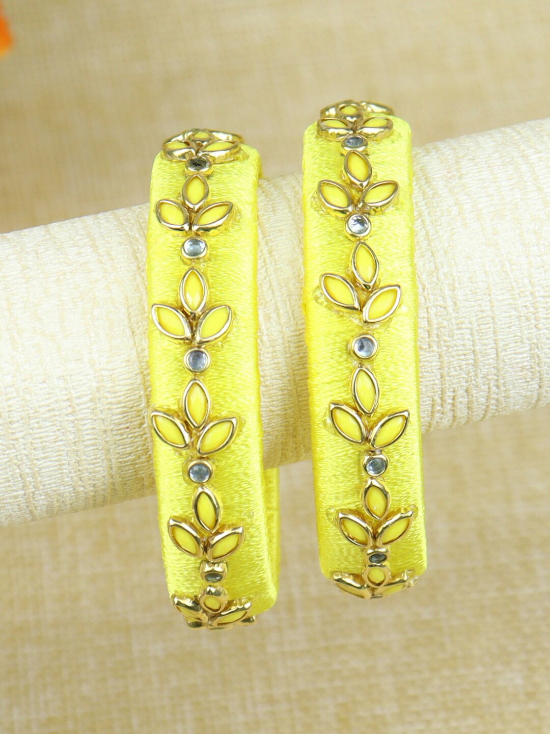 

Asthetika Set Of 2 Kundan-Studded Bangles, Yellow