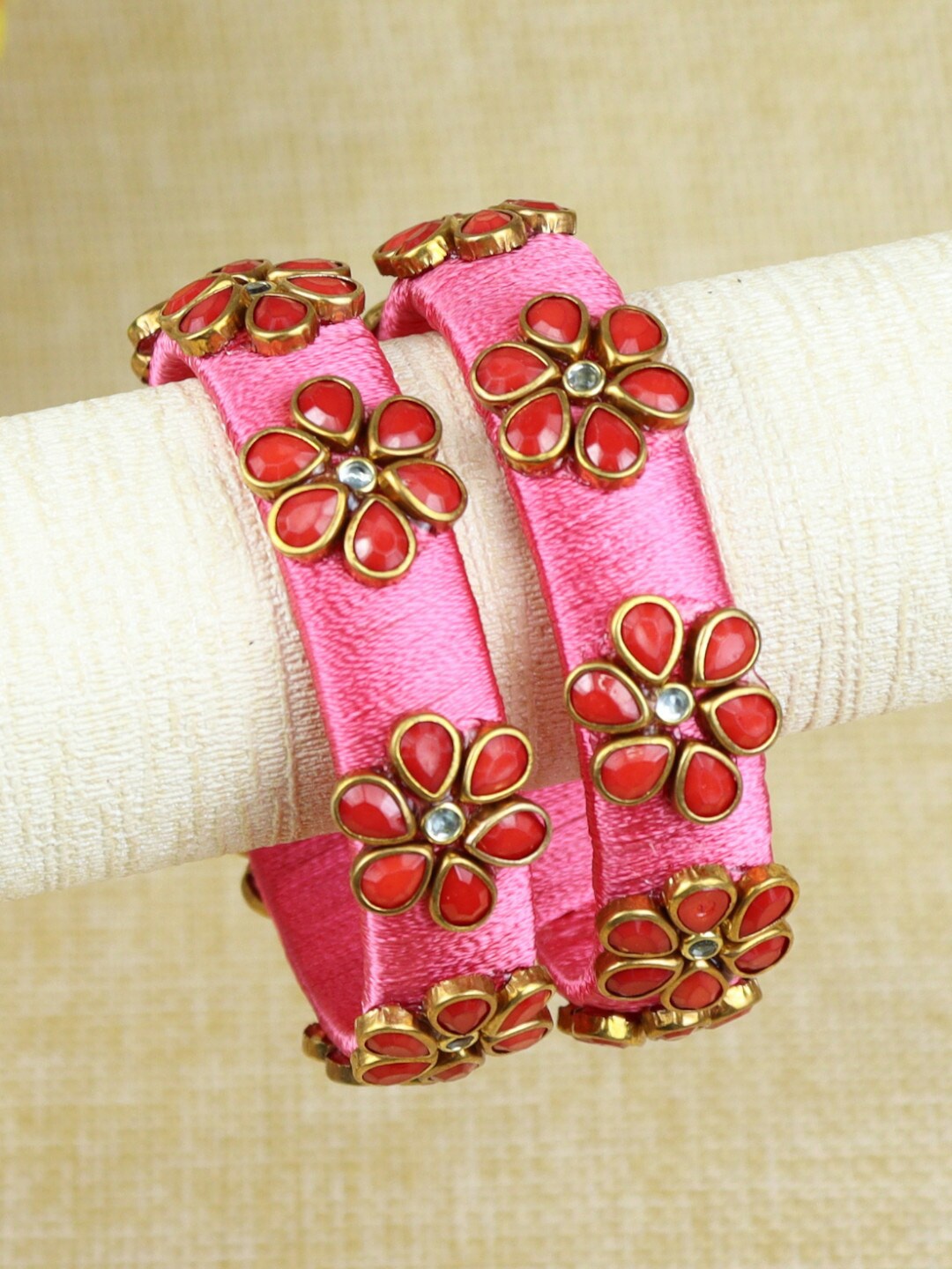 

Asthetika Kids Girls Set Of 2 Kundan Studded Thread Bangles, Pink