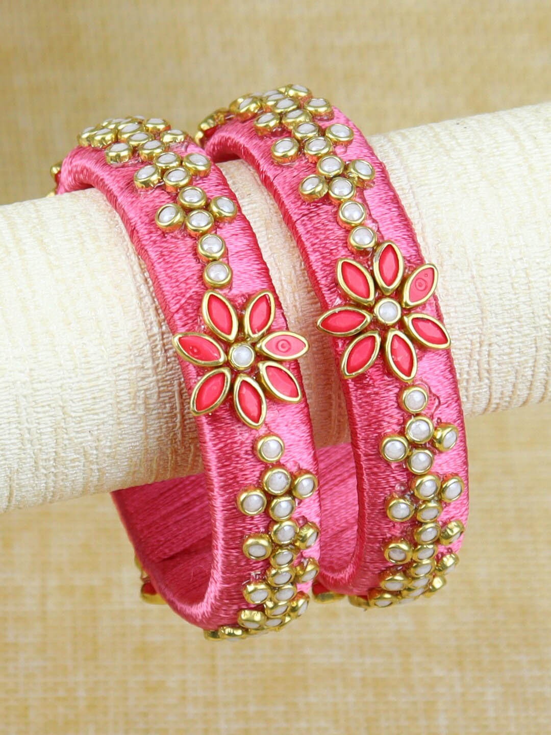 

Asthetika Set Of 2 Kundan-Studded Bangles, Pink