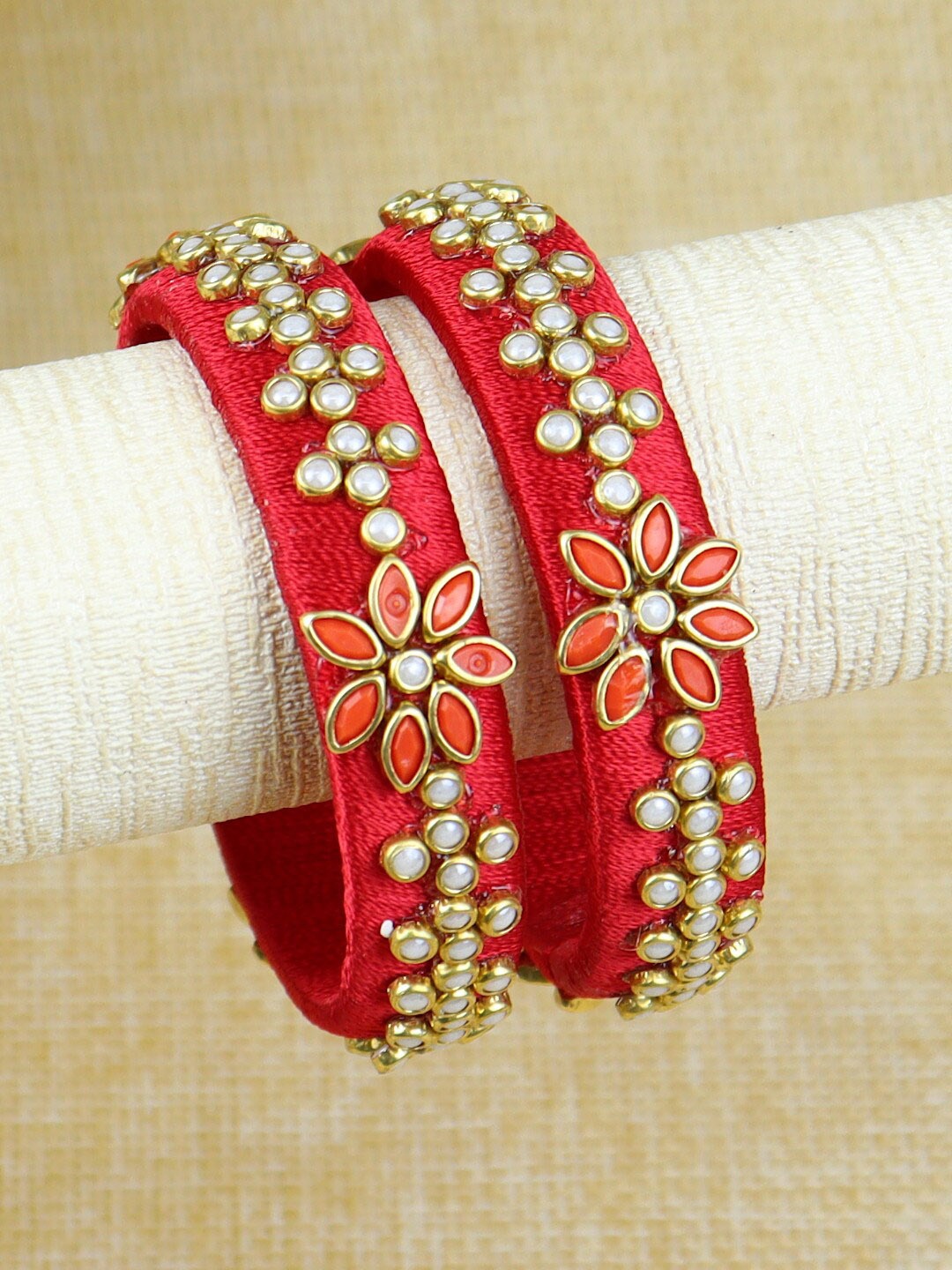 

Asthetika Girls Set of 2 Kundan Stone Studded Bangles, Red