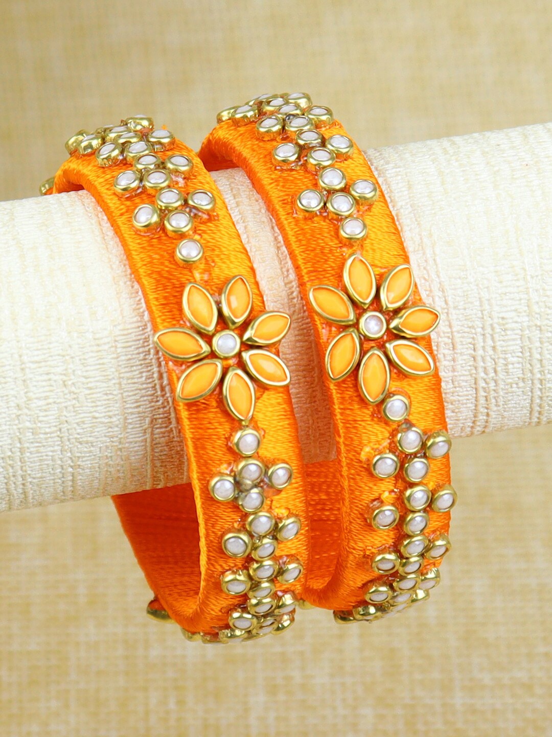 

Asthetika Kids Girls Set Of 2 Kundan Studded Thread Bangles, Orange