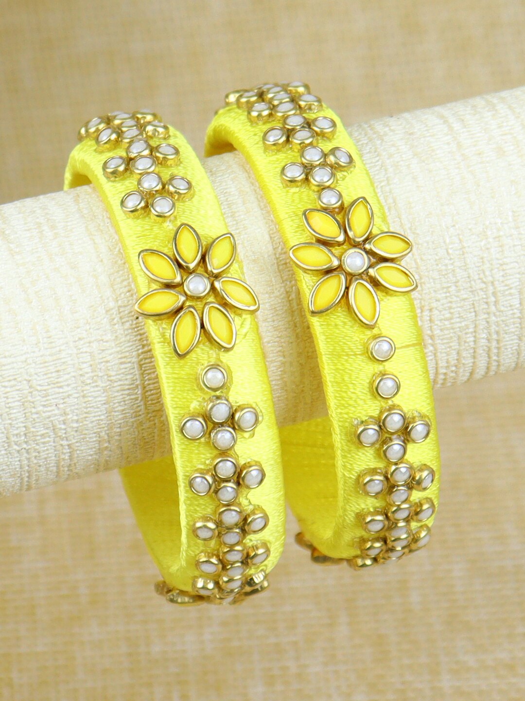 

Asthetika Kids Girls Set Of 2 Kundan Studded Bangle, Yellow