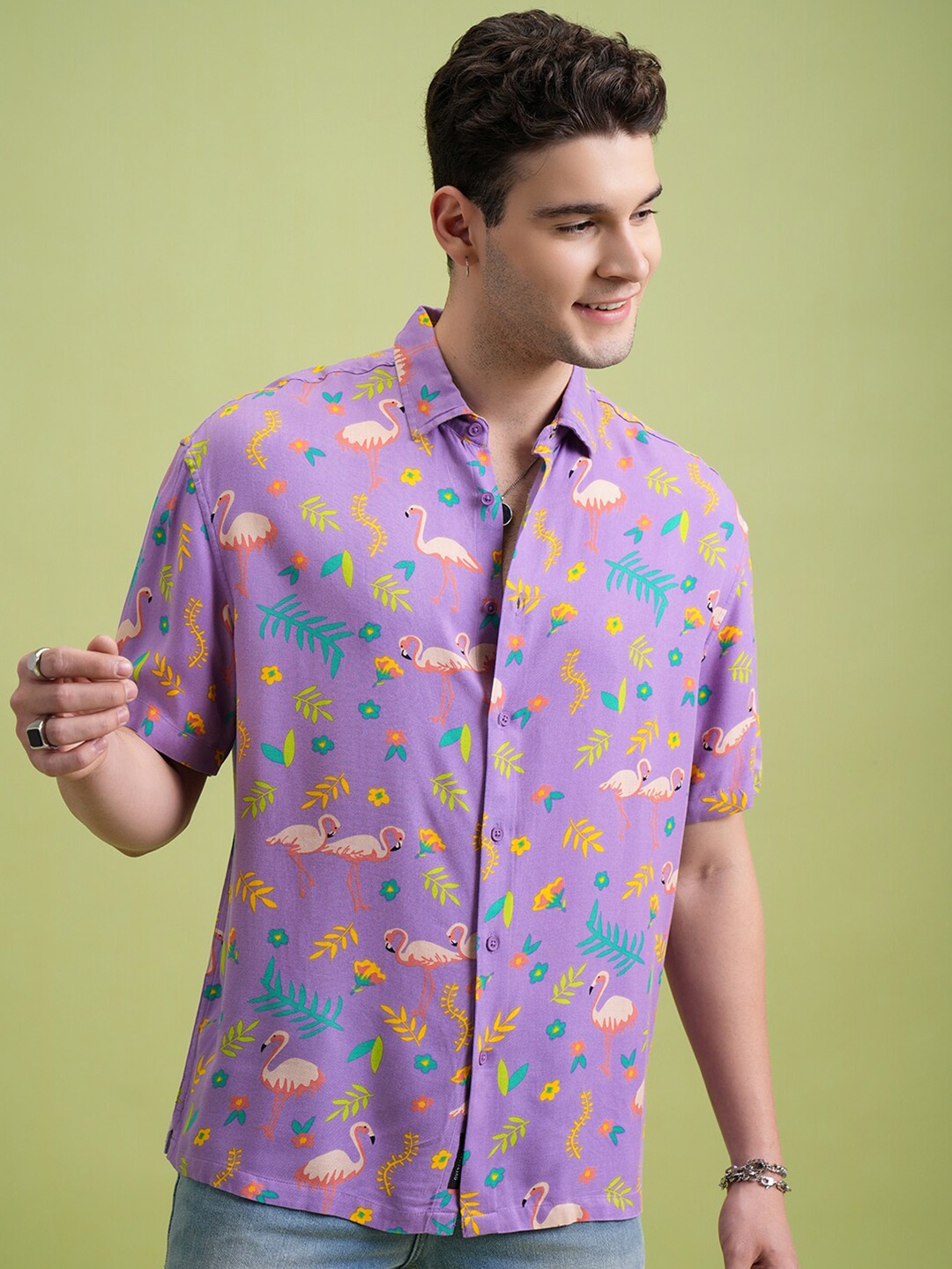 

Ketch Men Printed Drop shoulder Oversized Shirt, Lavender
