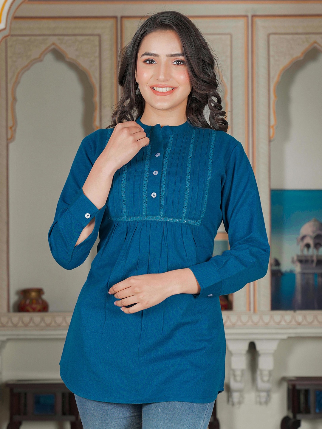 

Vbuyz Mandarin Collar Tunic, Blue