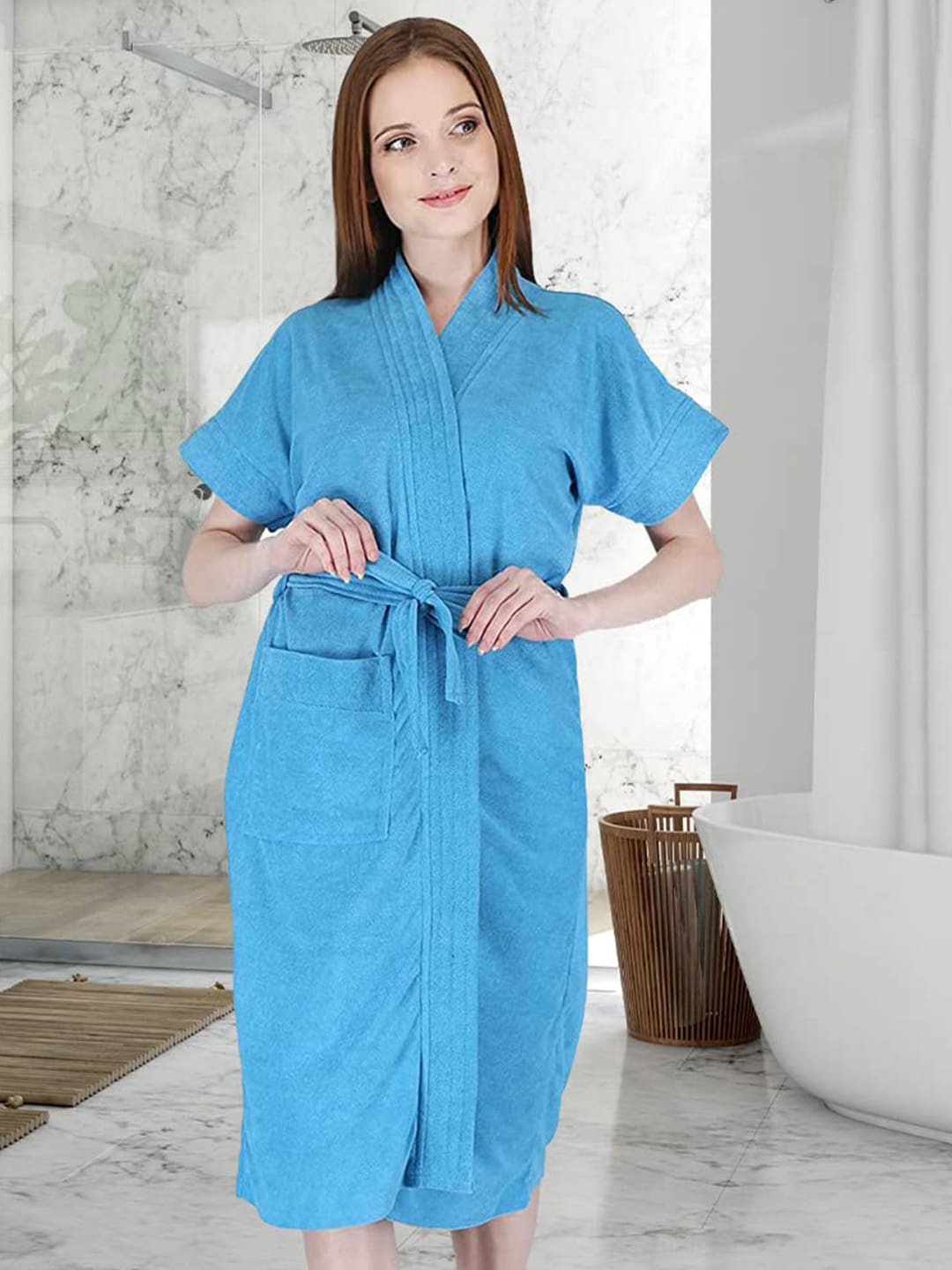 

Kuber Industries Women Pack Of 6 Pure Cotton Short Sleeves Bath Robe, Blue