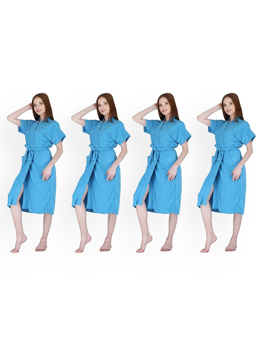 

Kuber Industries Women Pack Of 4 Pure Cotton Super Absorbent Bath Robe, Blue