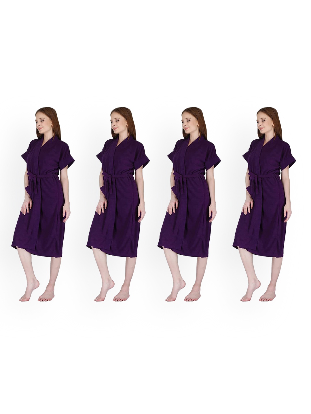 

Kuber Industries Women Pack Of 4 Pure Cotton Super Absorbent Bath Robe, Purple
