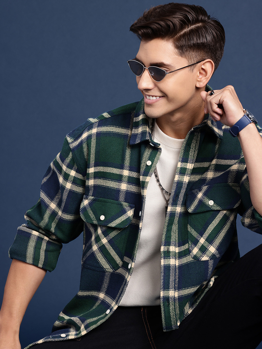 

Mast & Harbour Men Relaxed Tartan Checked Cotton Casual Shirt, Green