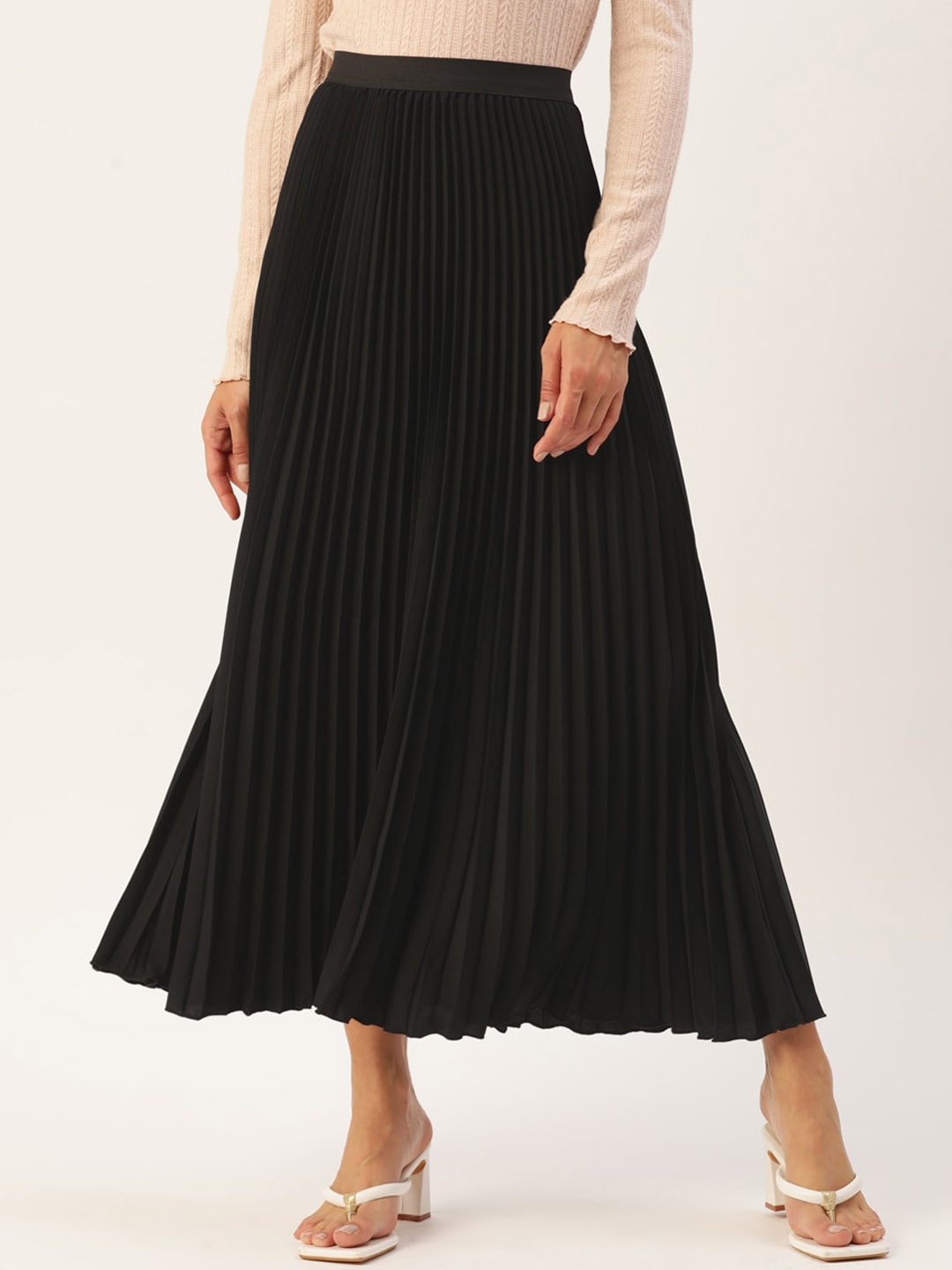 

WISSTLER Accordian Pleated Maxi Flared Skirt, Black