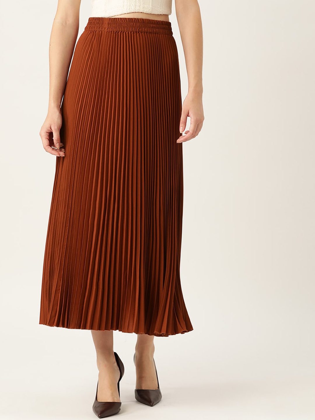 

WISSTLER Pleated Flared Midi Skirt, Rust