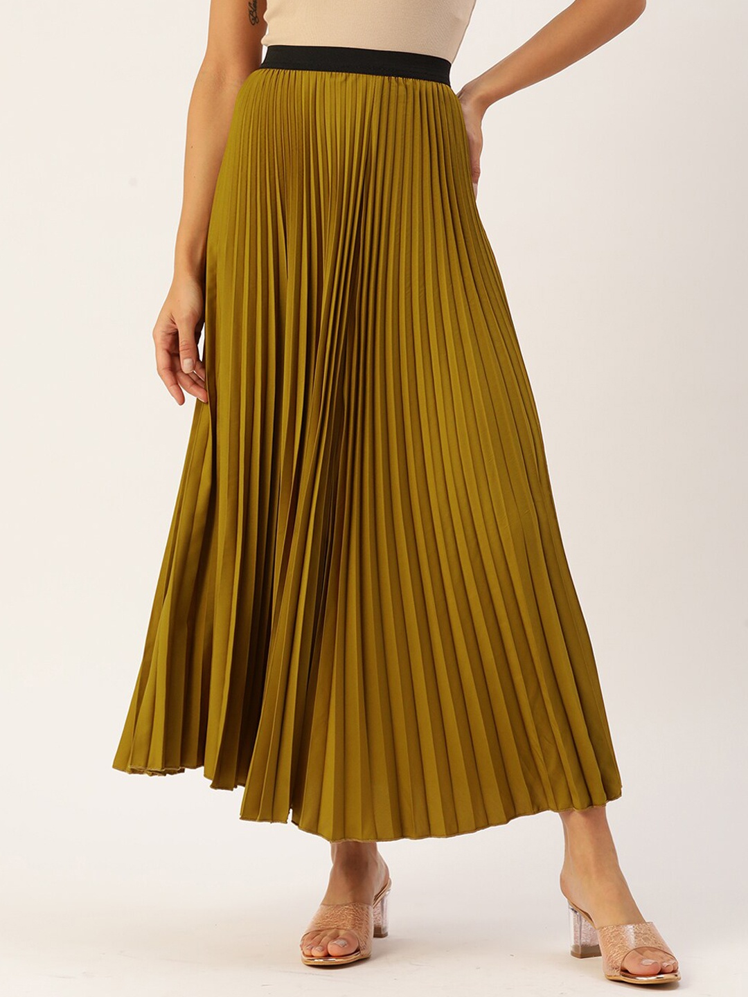 

WISSTLER Accordian Pleated Maxi Flared Skirt, Mustard