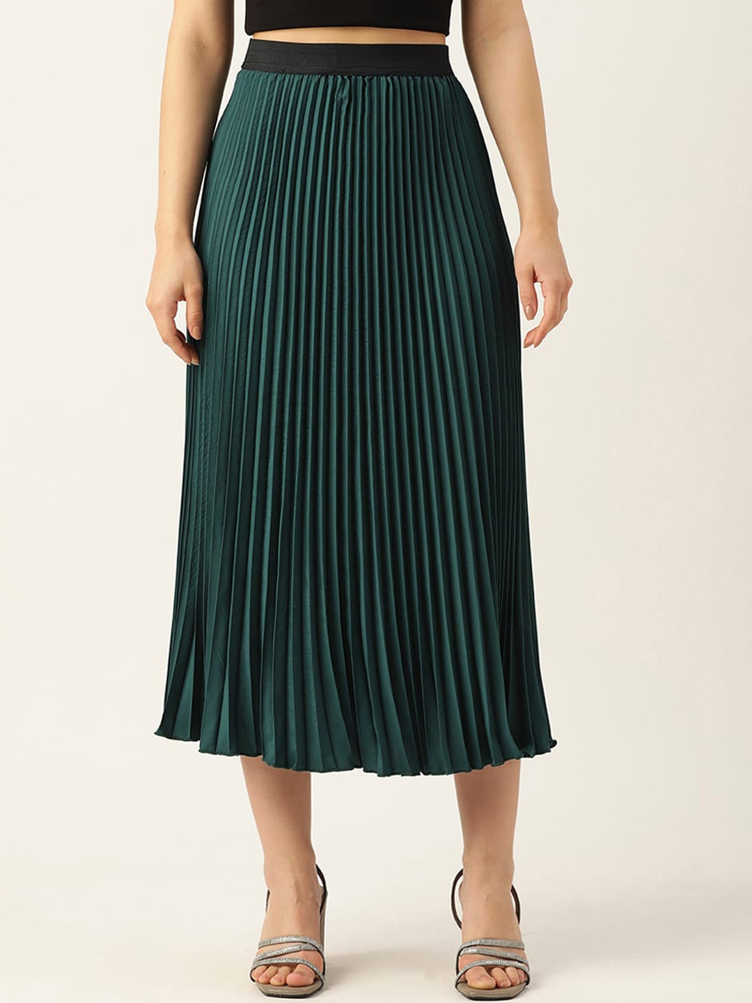 

WISSTLER Accordian Pleated Maxi Flared Skirt, Green