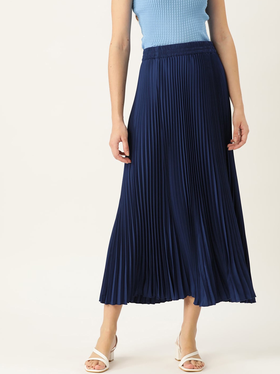 

WISSTLER Pleated Flared Midi Skirt, Navy blue