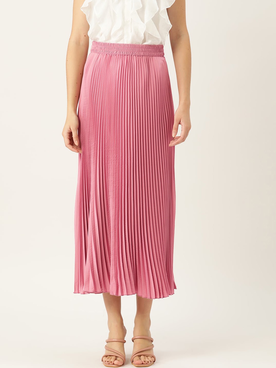 

WISSTLER Pleated Flared Midi Skirt, Pink