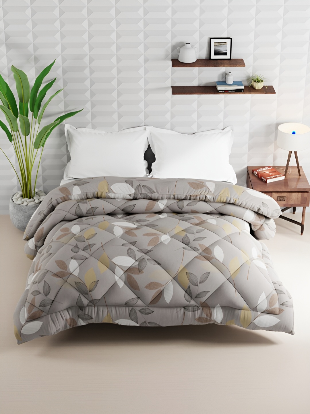 

BIANCA Grey & White Floral AC Room 150 GSM Double Bed Comforter