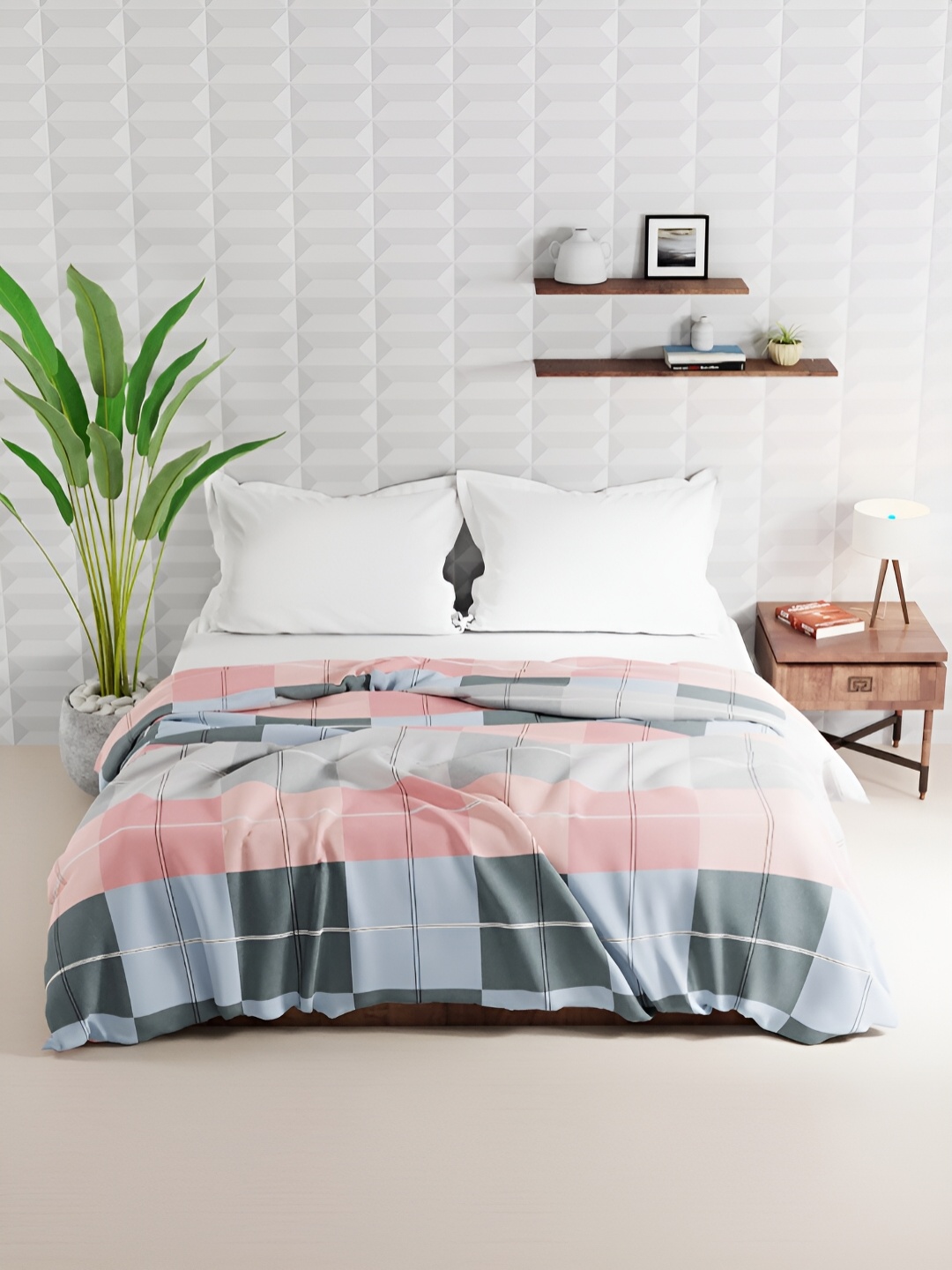 

BIANCA Pink & Blue Checked AC Room 150 GSM Double Bed Comforter