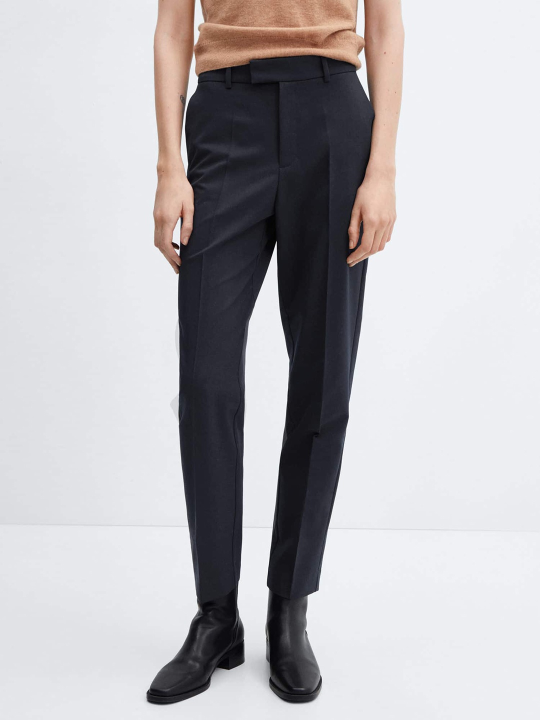 

MANGO Women Straight Fit Trousers, Navy blue