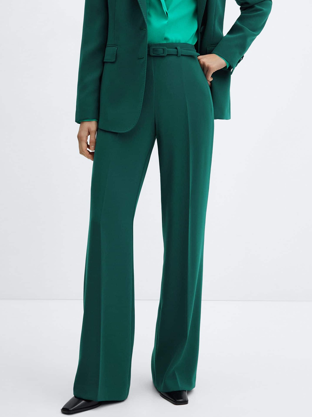 

MANGO Women Straight Fit Trousers, Green