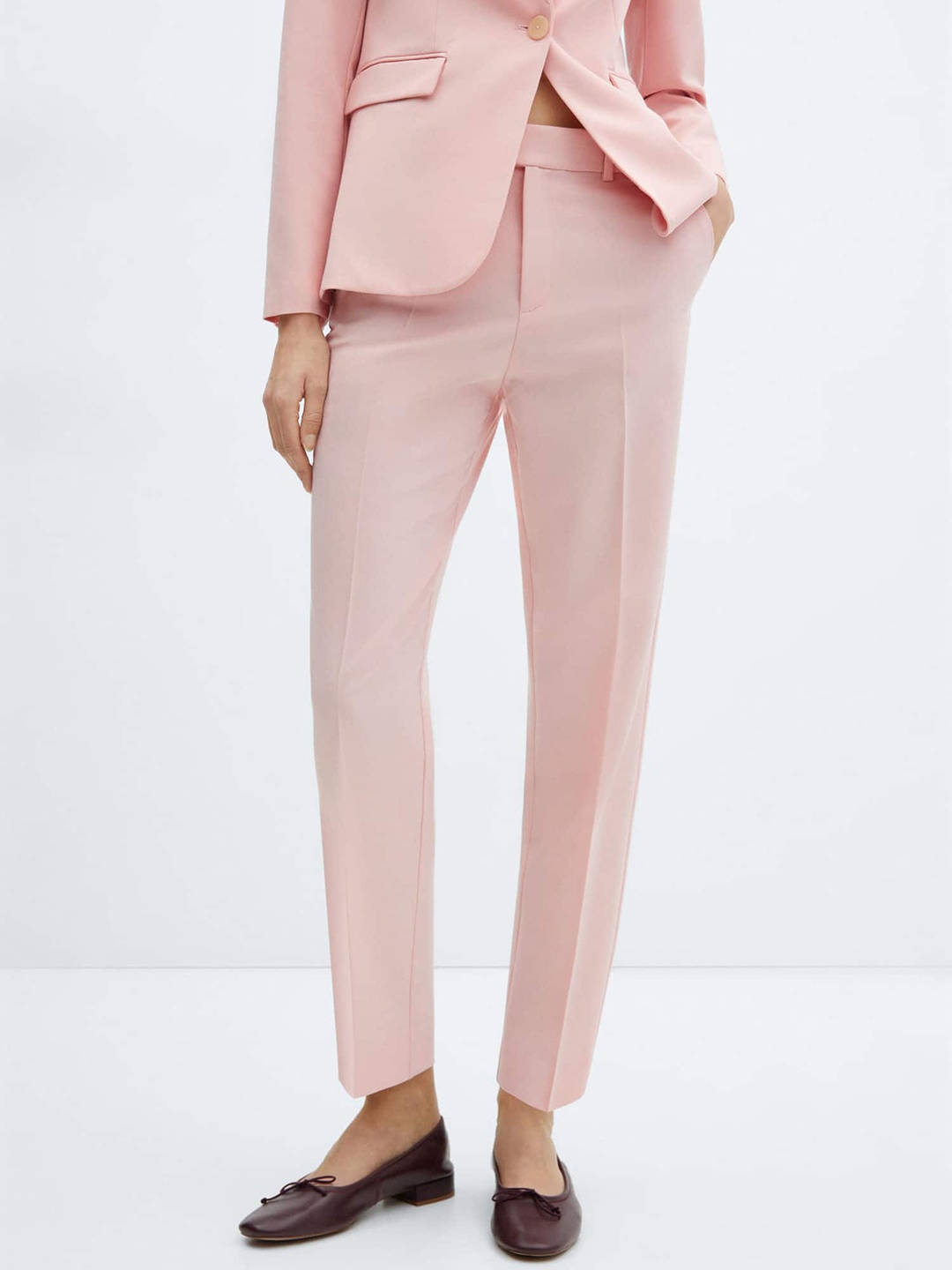 

MANGO Women Straight Fit Formal Trousers, Pink