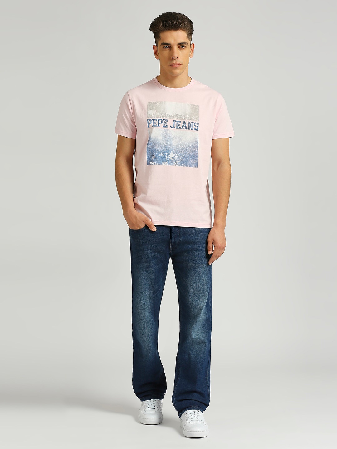 

Pepe Jeans Men Typography Printed Pure Cotton Pockets Slim Fit T-shirt, Pink