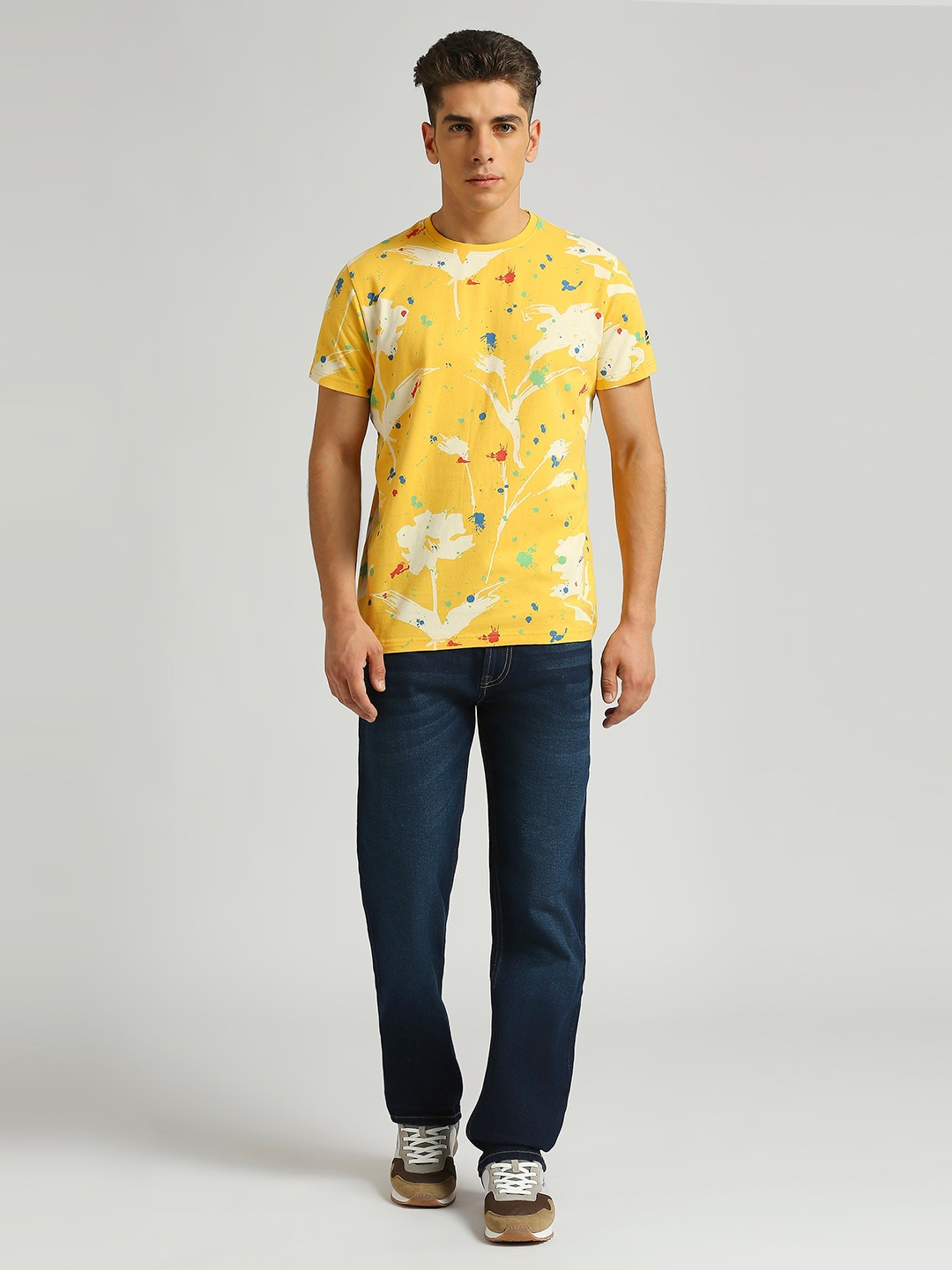 Pepe Jeans Men Typography Printed Pure Cotton Pockets Slim Fit T-shirt, Yellow