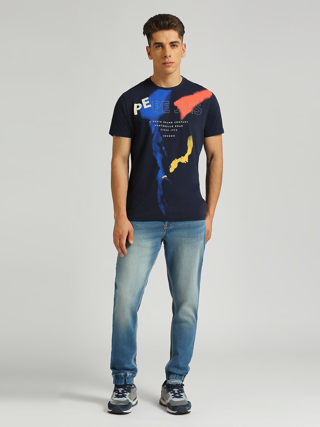 

Pepe Jeans Men Typography Printed Pure Cotton Pockets Slim Fit T-shirt, Blue