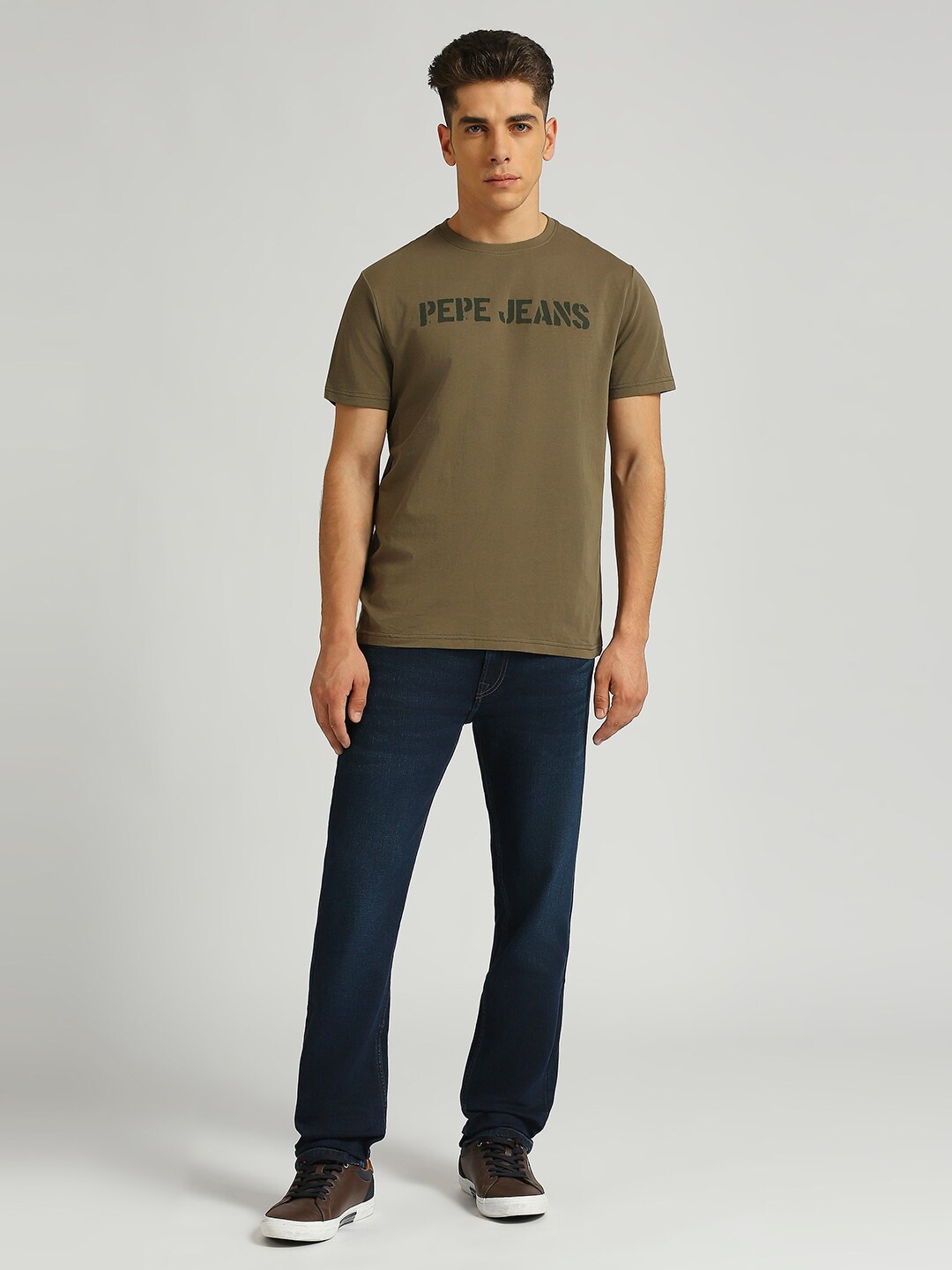 

Pepe Jeans Men Typography Printed Pure Cotton Pockets Slim Fit T-shirt, Green