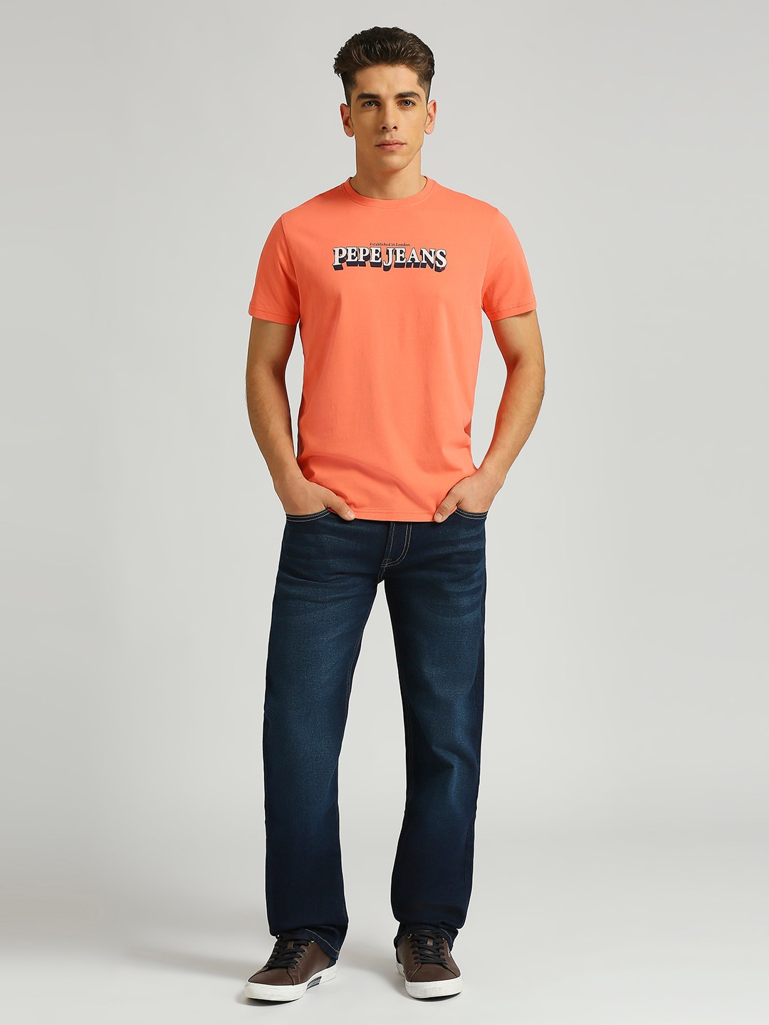 

Pepe Jeans Men Pure Cotton Pockets Slim Fit T-shirt, Orange