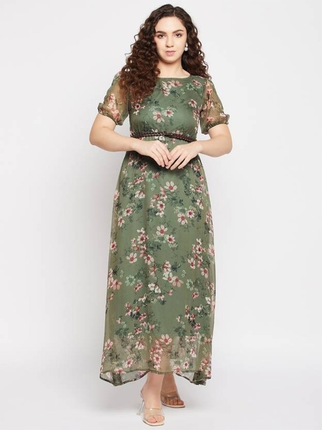 

Fashfun Floral Print Chiffon Maxi Dress, Green