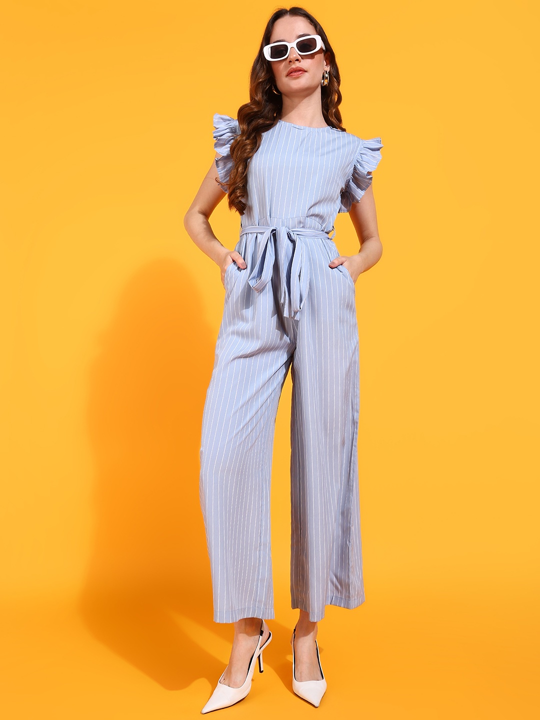 

Fashfun Striped Basic Jumpsuit, Blue
