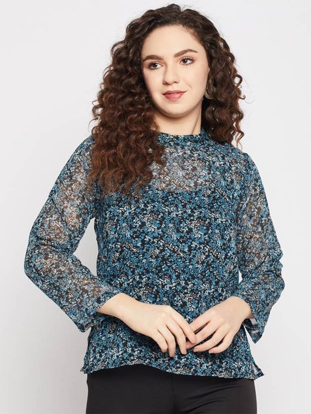 

Fashfun Floral Print Georgette Top, Blue