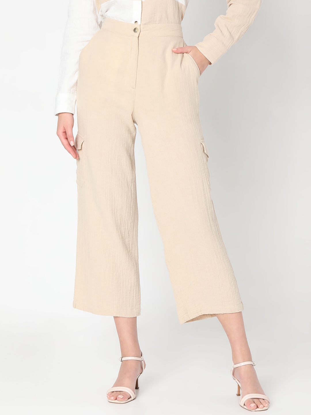 

Vero Moda Women Straight Fit High-Rise Trousers, Beige