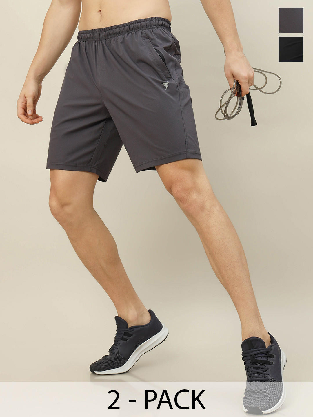 

Technosport Men Pack Of 2 Slim Fit Training or Gym Sports Shorts, Grey