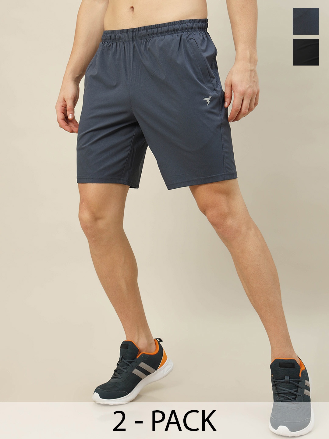 

Technosport Men Pack Of 2 Slim Fit Training or Gym Sports Shorts, Grey